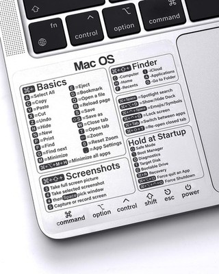 MacBook Shortcuts Sticker (4-Pack) Mac OS Cheat Sheet | Fits Pro/Air M1 M2 M3 M4