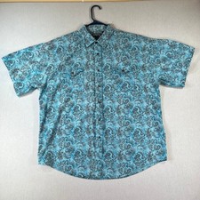 Panhandle Slim Western Shirt Mens XL Blue Paisley Snap Front Shirt Short Sleeve