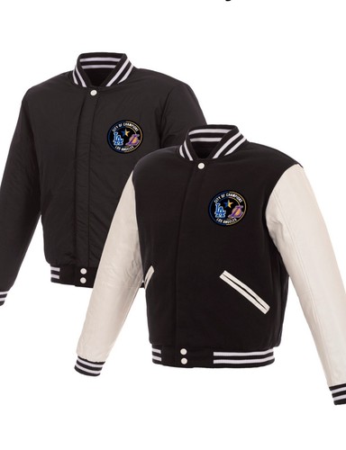 Men's LA JH Design Black/White 2020 Dual Champions Reversible Leather Jacket - Picture 3 of 3