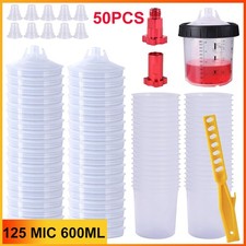 50 Pack Disposable Paint Spray Gun Cup Liners Lid System Kit 20oz 600ml Cups 50 Pack Disposable Paint Spray Gun Cup Liners Lid System Kit 20oz 600ml Cups