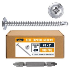100 PCS 8x2 Inch Self Tapping Screws Metal 410 Stainless Truss Head Drilling