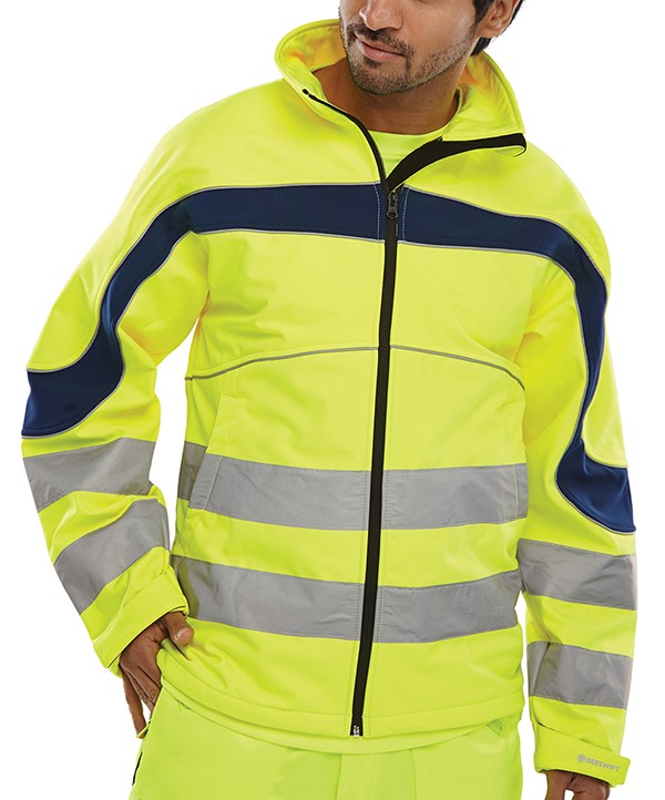 Beeswift Eton Hi-Vis Soft Shell Jacket Saturn Yellow / Navy Size XXL