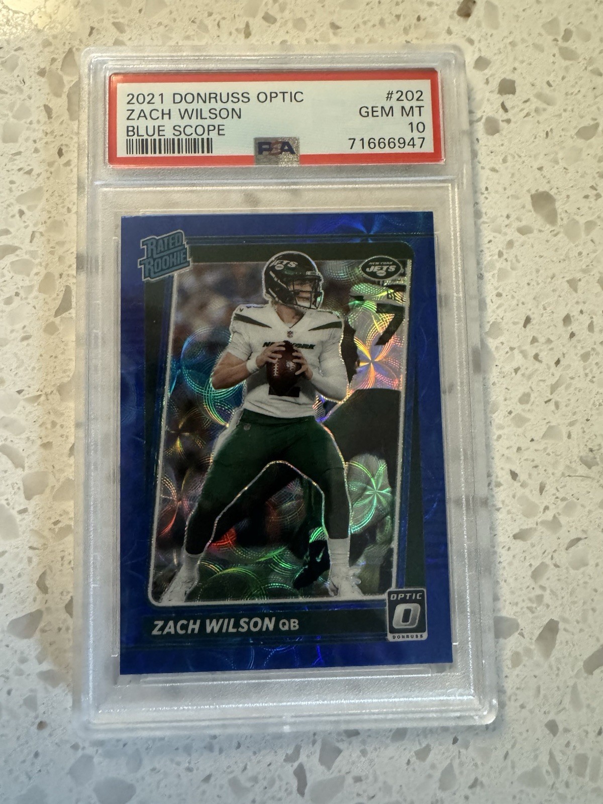 Zach Wilson 2021 Donruss Optic Blue Scope Prizm Rookie Card #202, PSA 10 GEM MT