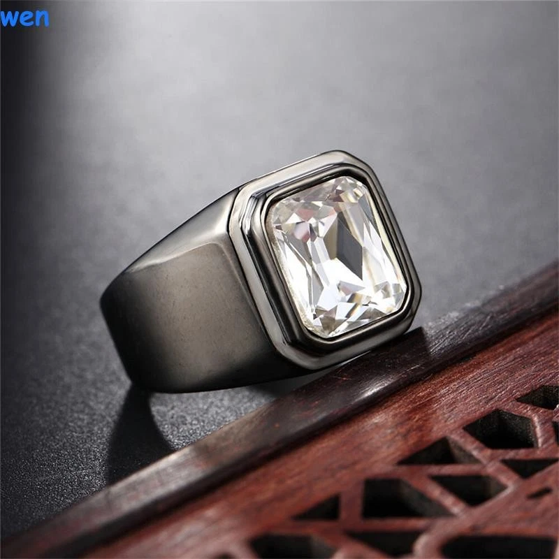 Hombres Mujeres Negro Acero Inoxidable Piedra Azul Anillo Alianza Boda Regalo Talla 7-12 Foto 2 de 4