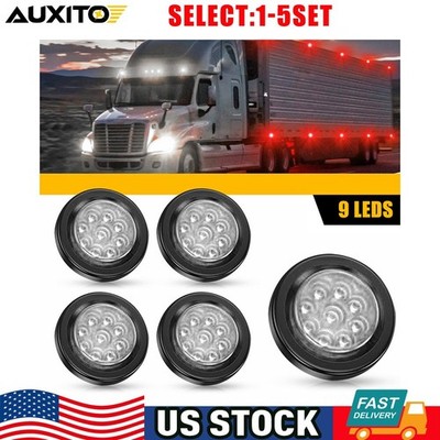 2'' Round 9 White LED Clearance Marker Light W/ Black Grommet For Truck UTV 5-25X