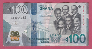 GHANA 100 Cedis Banknote 2022 Big Six Portrait Type Very Fine ANSEHEN!!!!