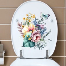 Adesivo murale in PVC a tema fiori e farfalle per decorazione bagno 30x30 cm