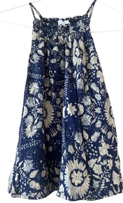 Lucky Brand Swing Tank Top Smocked Neck Boho Blue Floral Size Medium