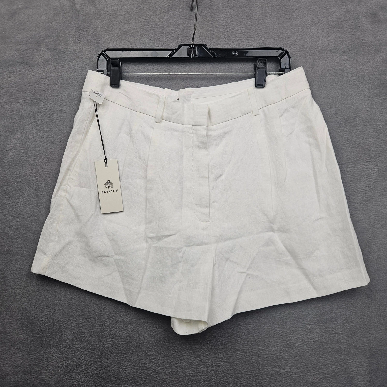 Aritzia Babaton Coastal White Linen Shorts Size 12 High Waist Tailored NWT