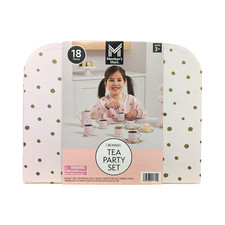 Member's Mark 18-Piece Pretend Play Tin Tea Party Set with Carrying Case Cats