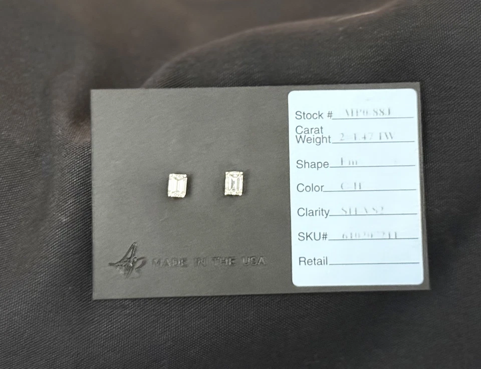  Emerald Cut Diamond Stud Earrings G-H SI1/VS2 14K Gold Jared Papers - Image 2 of 4