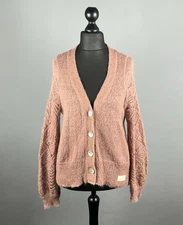 ODD MOLLY SAMPLE Soft Pink Mohair Blend Crochet Sleeve Cardigan Sweater Size 1