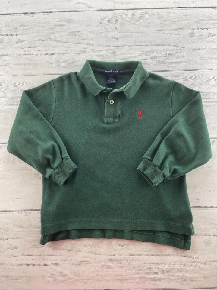 Vtg Polo Ralph Lauren Shirt Toddler 4T Green Long Sleeve Red Pony Holiday Preppy - Image 3 of 4
