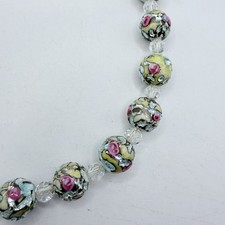 GORGEOUS VINTAGE VENETIAN MURANO GLASS WEDDING CAKE FOIL BEADS NECKLACE