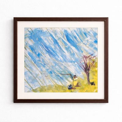 Windy Day Under Blue Sky Original 11x14 Acrylic Folk Landscape Painting By Basil
