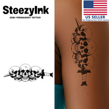 SteezyInk temporary tattoo Triple Skull last upto 2 weeks 5 x 2 inch