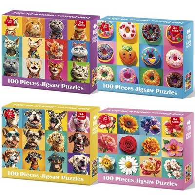 4 Packs 100 Piece Puzzles for Kids - Dogs Cats Donuts Flowers Puzzles for Kid...