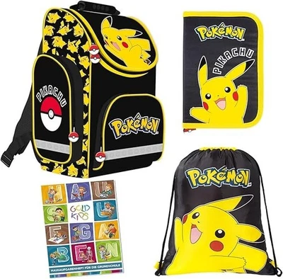 ST. MAJEWSKI Schulranzen Jungen Mädchen 4er-Set Rucksack Schuhbeutel Federmappe Pokemon