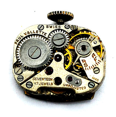 Antique Paul Vallette Swiss Watch Movement 17 Jewels For Parts or Repair #W621