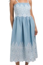 Elie Tahari Blue and White Embroidered Midi Dress -Size 6- NWT