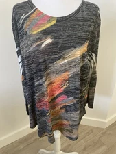 NWOT Jess & Jane Sz. XL Burnout 3/4 Sleeve Tunic Round Hem Artsy Abstract Print