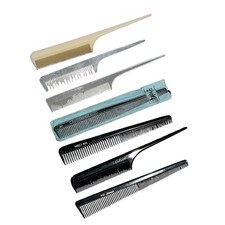 Vintage Combs Lot Retro Rat Tail Straight Fine Tooth Taper Rubber Steel Nylon