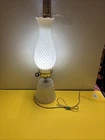 Vintage Hobnail Milk Glass Hurricane Electric Light  Parlor Lamp 16”
