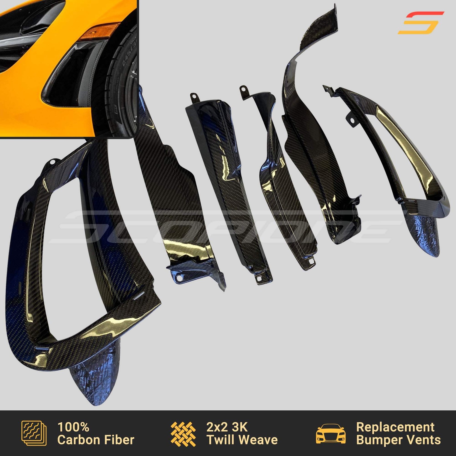 Scopione Carbon Front Bumper Side Air Vents Scoops for McLaren 720S 750S 765LT
