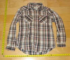 VTG Levi's Men's Western Pearl Snap Brown, Tan and Red Plaid Long Sleeve Sz M