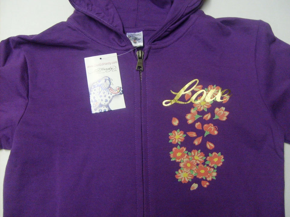 ED HARDY Niñas Niños Niño Púrpura Amor Cremallera Completa Sudadera con Capucha Nueva con Etiquetas S Pequeña $69 Foto 3 de 4