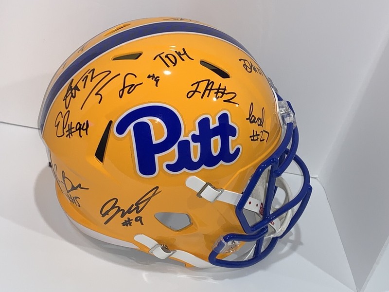 2022-2023 PITT PANTHERS TEAM SIGNED HELMET IZZY ABANIKANDA SLOVIS LOADED JSA COA
