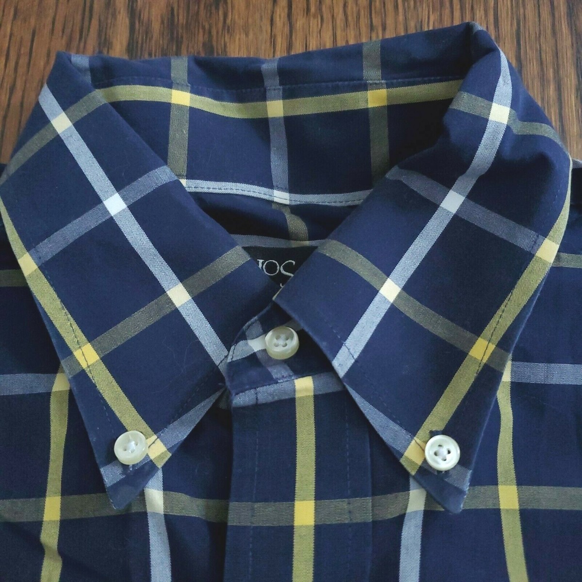 Jos A Bank Travelers Blue Gingham Check Mens S Dress Shirt L