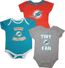 Miami Dolphins 3pc Creeper Set Tiny Fan Infant Baby Bodysuit