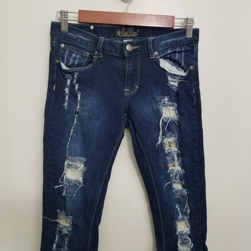 Red Rivet Womens Jeans 5 Blue Dark Wash Ripped Destroyed Skinny Stretch Cropped - 第 2/7 張圖片