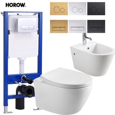 WC sospeso + sedile soft close / elemento parete + pulsante cromato / bidet parete