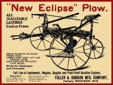 Fuller & Johnson Eclipse Plows, Madison NEW Metal Sign 24x30" USA STEEL XL 7 LBS