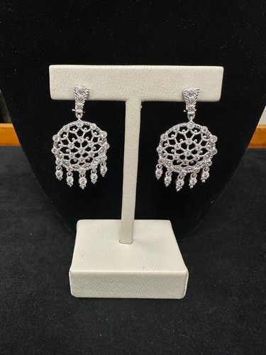 JUDITH RIPKA 925 STERLING SILVER CLEAR CZ OMEGA BACK CHANDELIER DROP EARRINGS - Picture 2 of 9