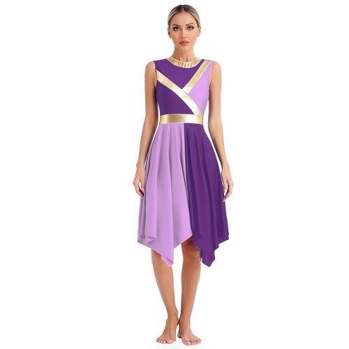 ·Women Color Block Praise Dance Dress Gown Worship Tunic Overlay Dresses Robe - Picture 69 of 83