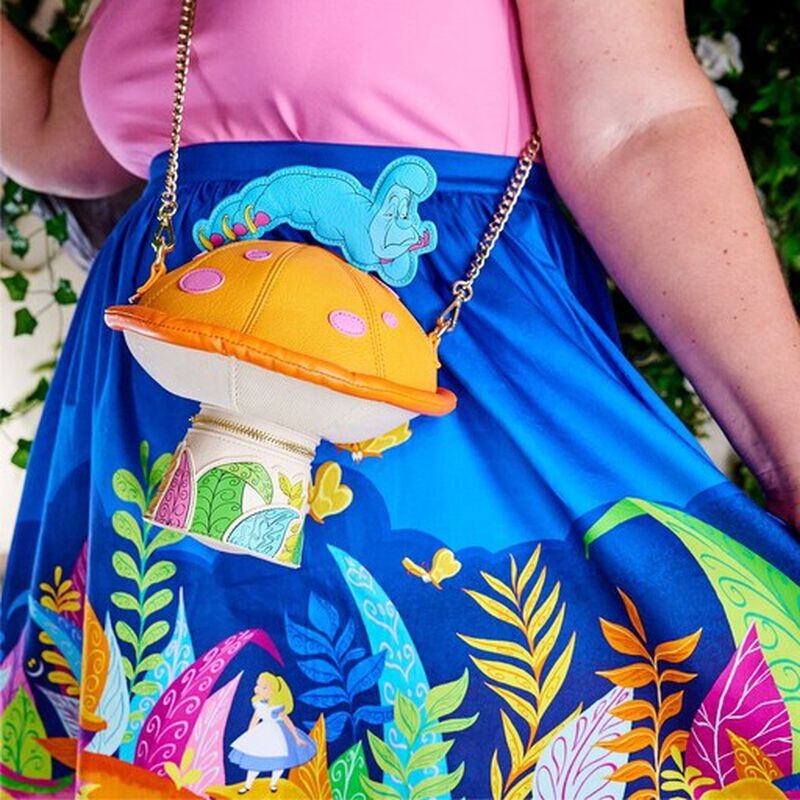 Disney Orange Mushroom Crossbody Bag with Blue Caterpillar Accent Amazon.com: Loungefly Stitch Shoppe X Disney Alice in  main image 2