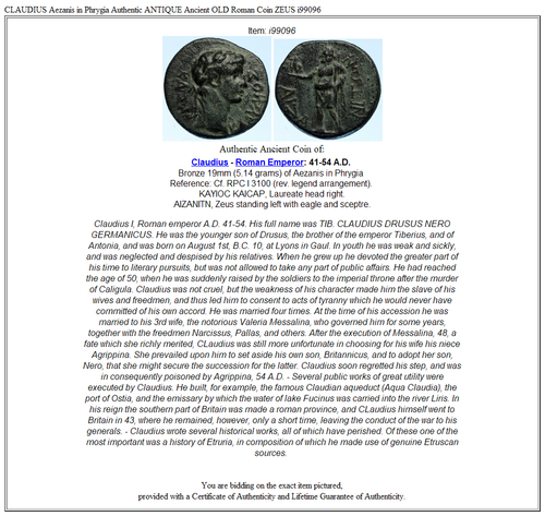 CLAUDIUS Aezanis in Phrygien echt ANTIK antike ALTE römische Münze ZEUS i99096 - Bild 3 von 3