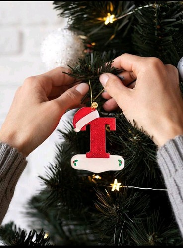 ALFABETO CHUCHERÍA DE MADERA DECORACIÓN ÁRBOL DE NAVIDAD PERLAS INICIALES BRILLO ETIQUETA DE REGALO - Imagen 21 de 34