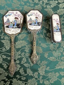 Vintage Dressing Table Mirror Brush 3 Piece Vanity Matching Set Made in England!