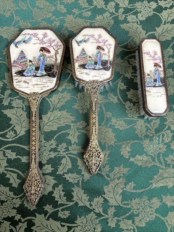 Vintage Dressing Table Mirror Brush 3 Piece Vanity Matching Set Made in England!