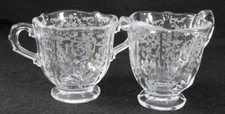 Fostoria Navarre Clear Individual Creamer and Open Sugar Bowl Set Baroque Shape