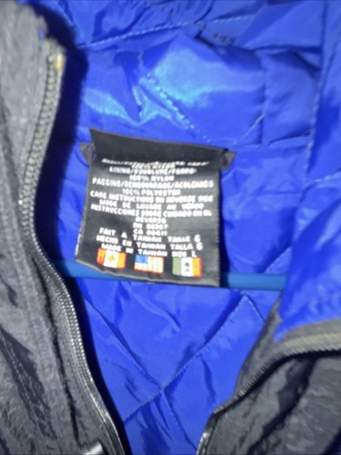 Vintage Adidas Jacket Y2K Large Insulated Long Hooded Puffer Black & Blue READ! - Picture 3 of 7