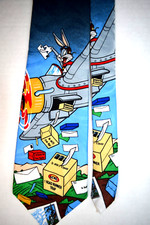 Neck Tie VTG Bugs Bunny Stamp Collection 90s Looney Tunes Tie 58" x 3.75" c.1997