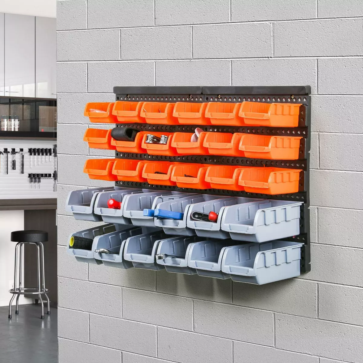 30pc WALL MOUNTED GARAGE STORAGE BIN WORKSHOP ORGANISER RACK DIY