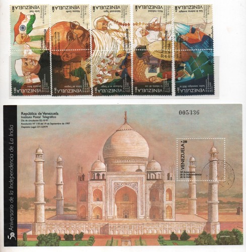 Wenezuela: 1997; Scott 1576 a-j w parze Gandhi+ S.S 1577 Tag Mahal, używany, EBV611