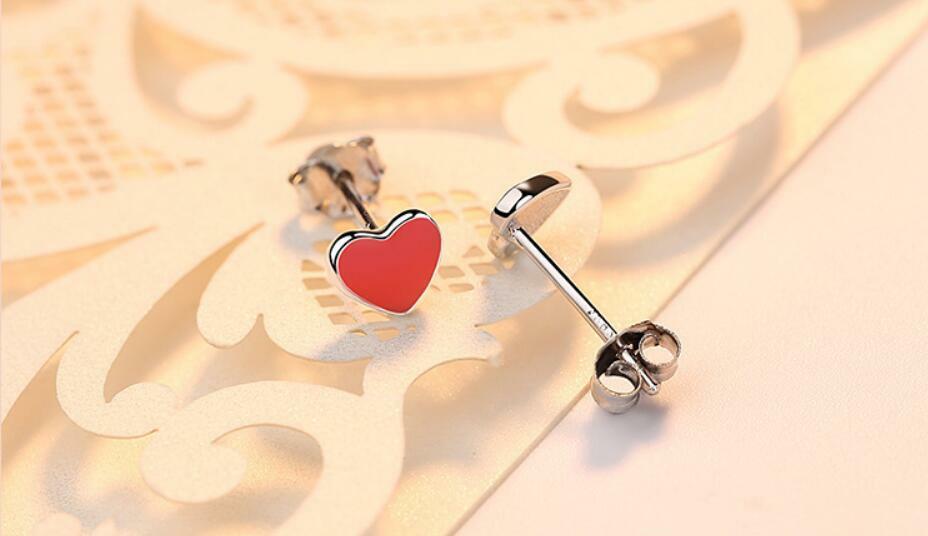 Fashion Silver SP Red Heart Tiny Stud Earring