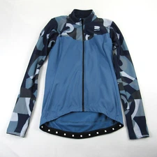 Sportful Cycling Jacket Womens Medium Blue Abstract Full Zip Fitted Long Sleeve